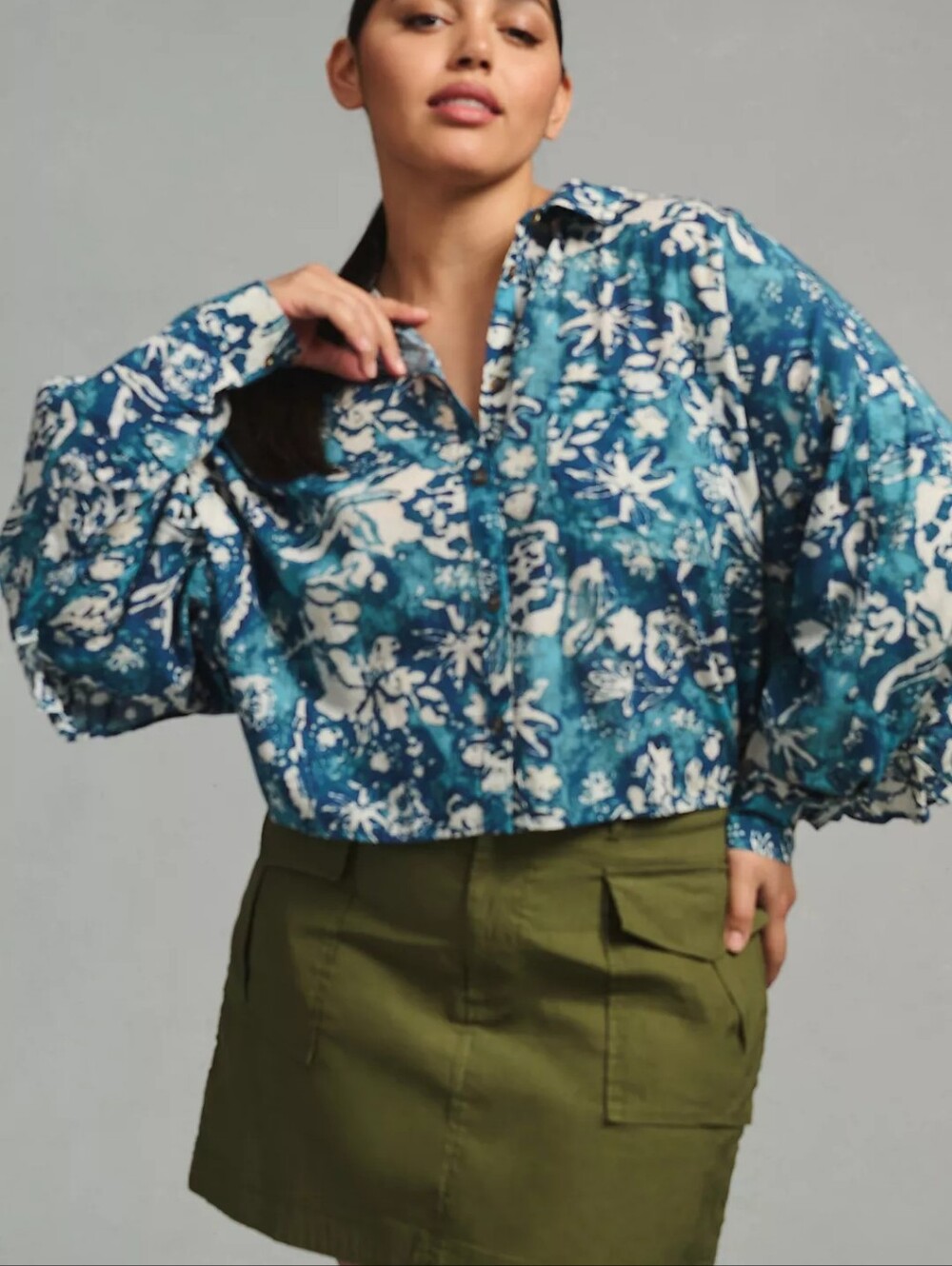 NWT Pilcro x Anthropologie Batwing Button Front Blouse 3X Aqua Teal Ruffle Trim